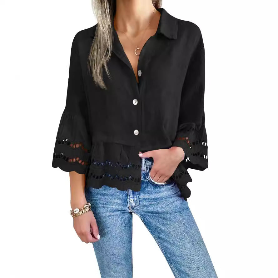 Lace-trimmed Shirt With Flared Lace Detailing At The Cuffs