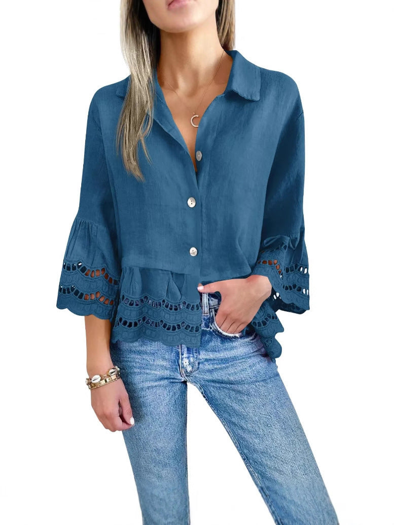 Lace-trimmed Shirt With Flared Lace Detailing At The Cuffs