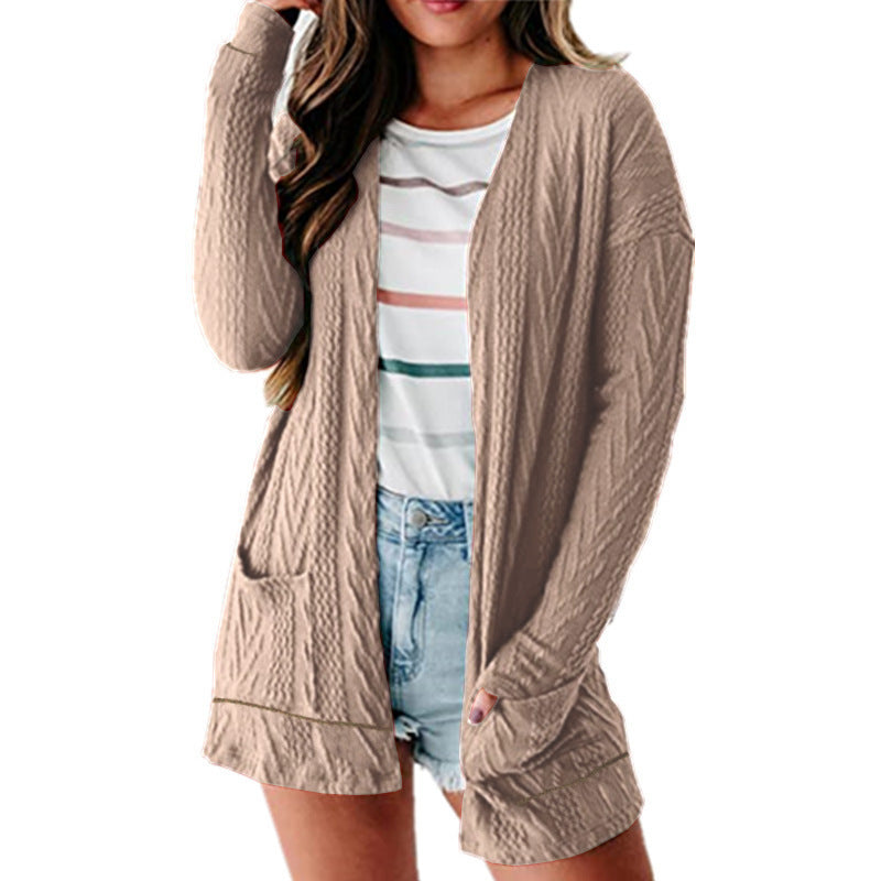 Loose-fitting Knitted Patchwork Sweater With Long Sleeves And A Cardigan-style Open Front