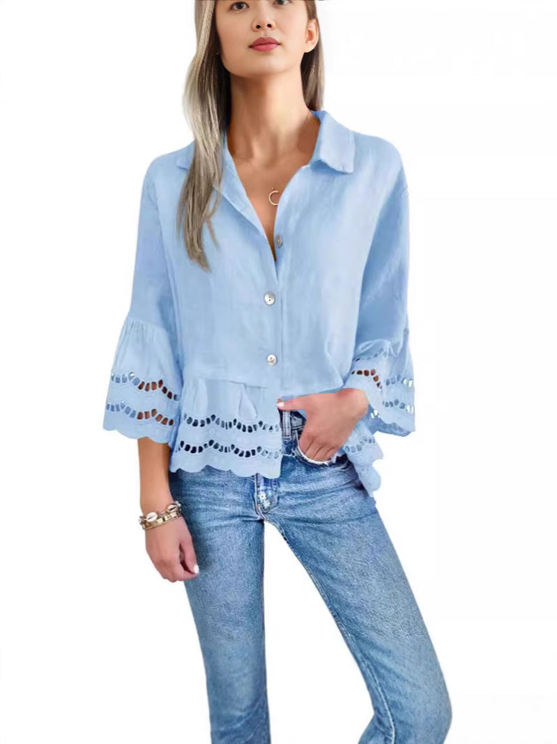 Lace-trimmed Shirt With Flared Lace Detailing At The Cuffs