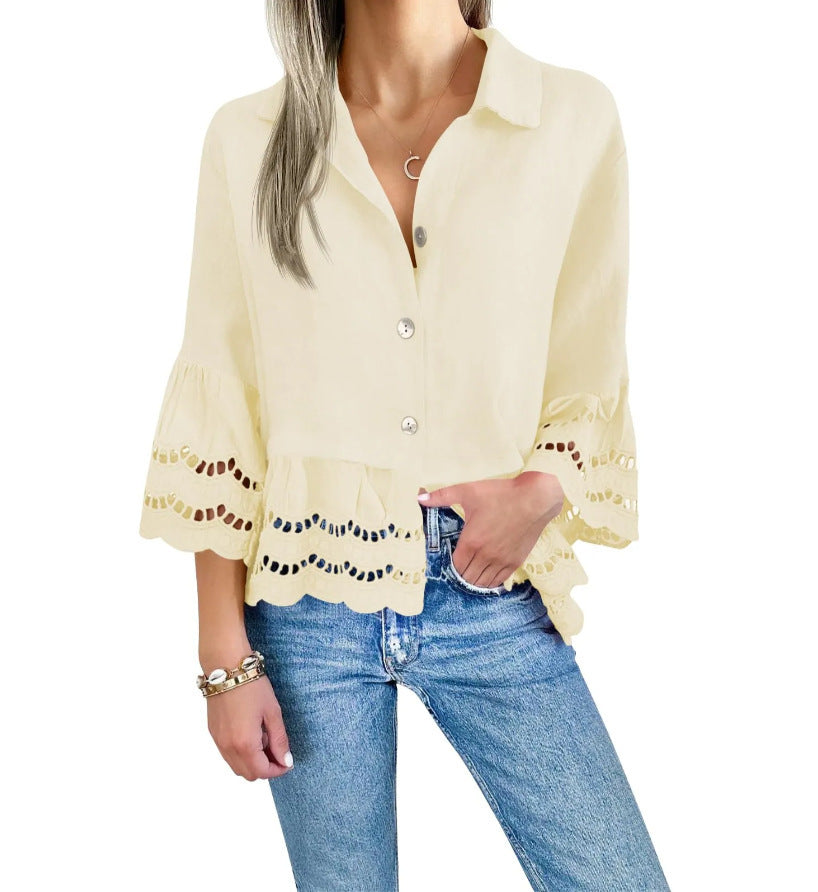 Lace-trimmed Shirt With Flared Lace Detailing At The Cuffs