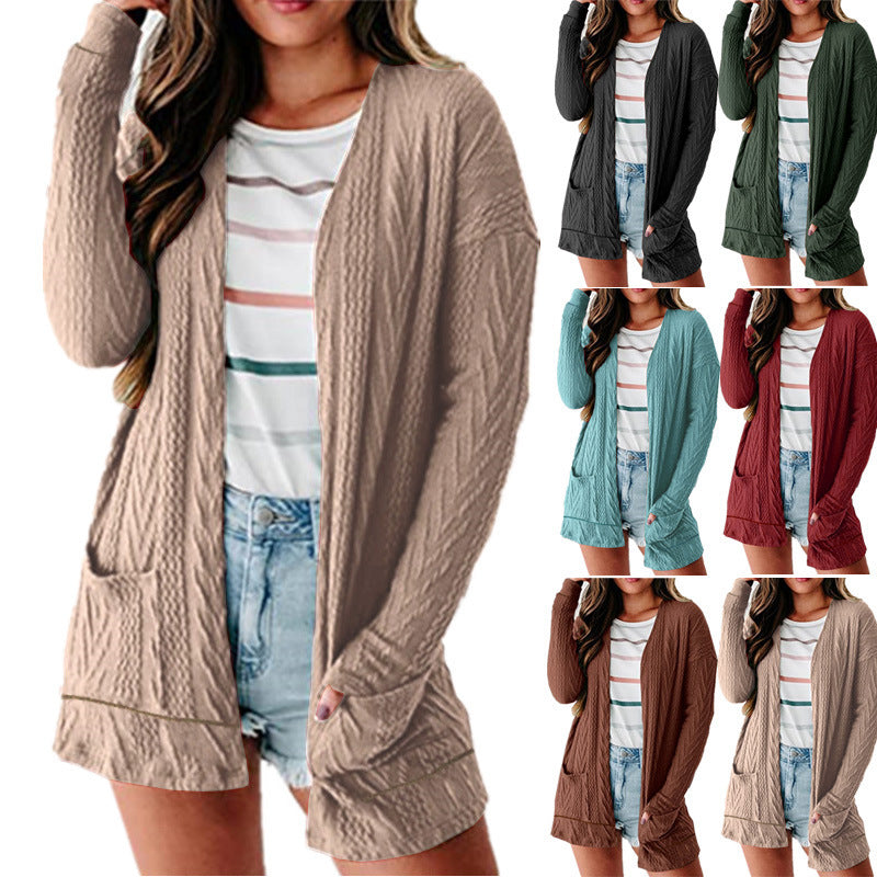 Loose-fitting Knitted Patchwork Sweater With Long Sleeves And A Cardigan-style Open Front